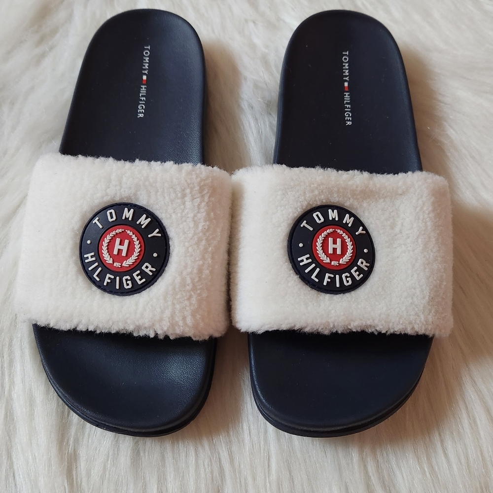 Tommy Hilfiger Faux Fur Slides Size 8M